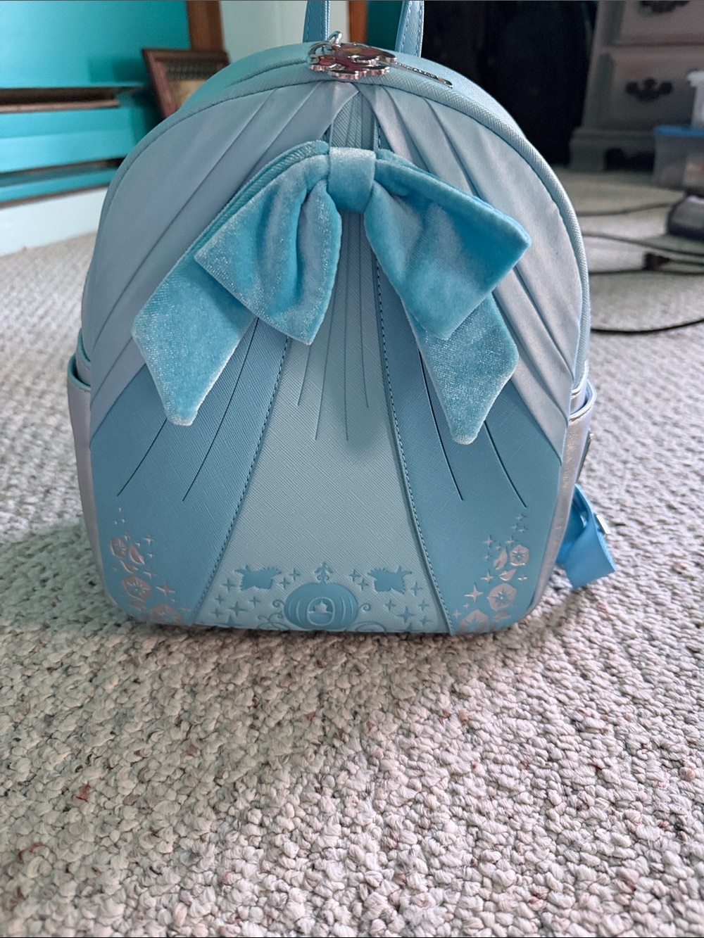 Loungefly Cinderella Light Blue Velvet Bow Backpack